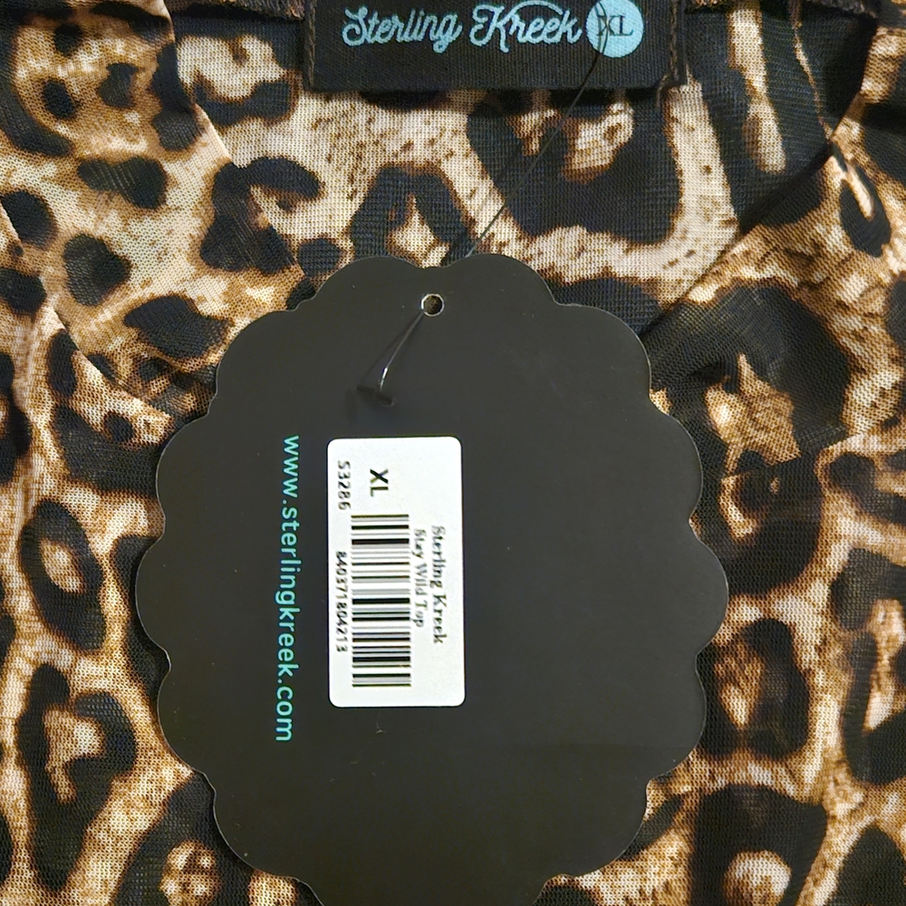 Leopard Print Stay Wild Mesh Short Sleeve Top - Brown/Black - Picture 3 of 5